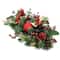30" Green Pine Triple Candle Holder With Bows & Plaid Christmas Ornaments